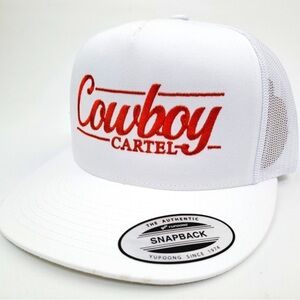 Cowboy Cartel Flat Bill Trucker Mesh Snapback White Yupoong 6006